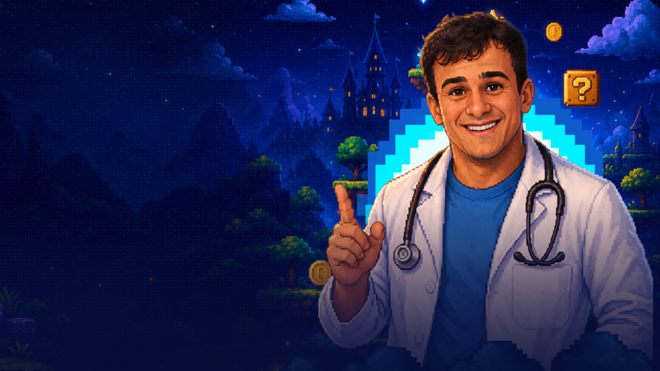 Pedro Assaad sorridente faz sinal de positivo, representando o jogo MatSpeed da Assaad Games