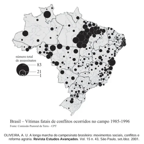 Mapa dos conflitos agrários no Brasil entre 1985 e 1996